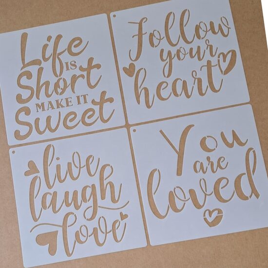 Motivējoši tekstu trafareti, 9 gab., 20x20cm